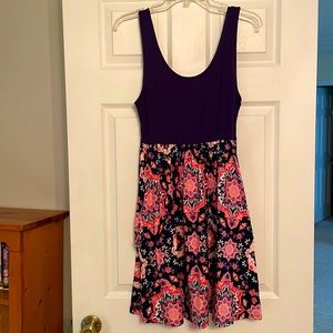 Navy blue and pink knee length cotton dress